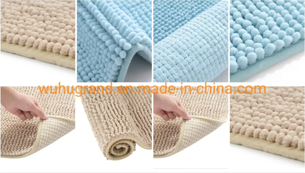 Short Plush Soft Microfiber Chenille Bath Mat Washable Microfiber Shaggy Non Slip Bathroom Rug